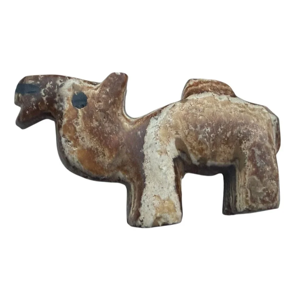 Moroccan Onyx Carved Stone Camel Figurine Folk Art Sculpture Aragonite Dromedary